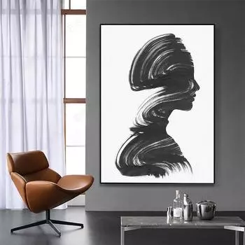 Современное настенное искусство, абстрактная черно-белая картина с персонажами на холсте, дым, женские постеры и принты для декора гостиной Cuadros 21cm30cm NoFrame