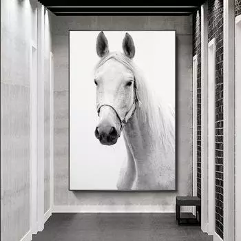 Современное настенное искусство, белая лошадь, холст, живопись, постеры и принты, скандинавские принты с животными 21cm30cm NoFrame