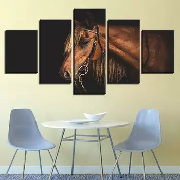 Современное настенное искусство HD принты модульные картины 5 шт. коричневый холст картины с лошадьми домашний декор животные прекрасные плакаты с лошадьми 20x35cm*2 20x45cm*2 20x55cm*1