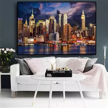 Современное настенное искусство, холст, живопись, постеры и принты, закат, облака, Нью-Йорк, Манхэттен, здание, гостиная, украшение для дома, Куадрос 21X30cm Unframed