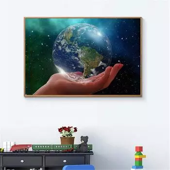 Современное настенное искусство Космические звезды Туманность Планеты Руки Земля Глобус Плакат Холст Картина для гостиной Домашний декор Салон Maison Art 21cm30cm NoFrame