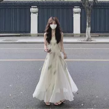 Современное платье с подтяжками в китайском стиле: Городской досуг и нишевый дизайн с литературным оттенком 2X Large