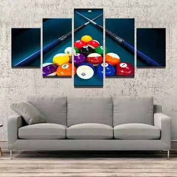Современное украшение для дома, бильярдный шар, холст, картина, 5 шт., постеры и принты, изображения, игровой бар, игровой зал, украшение для дома 20x35cm*2 20x45cm*2 20x55cm*1