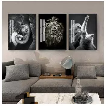Современное украшение для гостиной, черно-белое животное, абстрактная живопись, зебра, лев, леопард, холст 21cm30cm NoFrame