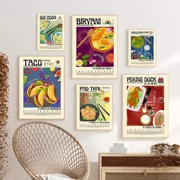 Современное украшение для кухни, плакат мексиканской и тайской кухни, тако, утка по-пекински, мультяшная картина маслом, ретро-бар 21cm30cm NoFrame