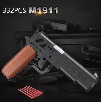 Современное военное оружие, строительный блок, пистолет, модель сборки со стрельбой, американский пистолет, кирпичи M1911, игрушка с пулей для мальчиков without original box