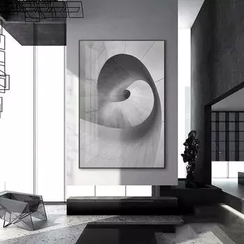 Современное здание, пространство, холст, картина, абстрактное черно-белое вращение, художественный постер, украшение, картина для домашнего декора, настенная живопись 21cm30cm NoFrame