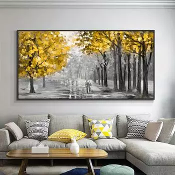 Современное желтое дерево на дороге, настенная живопись, скандинавский романтический момент, постер, печать на холсте, картина для гостиной, домашний декор 20x40cm no frame