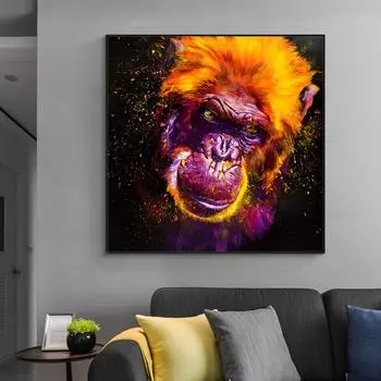 Современное животное Лев Тигр Обезьяна плакат и принты абстрактная настенная живопись холст картина для украшения гостиной домашний декор 20x20cm no frame белый