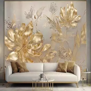 Современные 3d обои Light Luxury 3d Golden Flower Mural Гостиная Спальня Диван Настенные фрески Домашний декор 200 cm(W) x 140 cm(H)