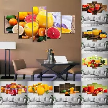 Современные 5 панелей фруктовый сок холст живопись абстрактные постеры и принты модульная настенная художественная картина гостиная домашний декор без рамки 20x35cm*2 20x45cm*2 20x55cm*1