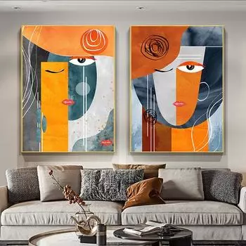 Современные абстрактные лица, геометрическая картина на холсте, современные настенные художественные картины, постеры и принты, украшение для гостиной и дома 21x30cm No Frame