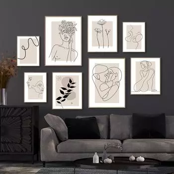 Современные абстрактные линии любви для девочек, цветочные постеры и принты, холст, живопись, настенные художественные фотографии, украшение для гостиной, дома 21X30cm No Frame