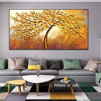 Современные абстрактные постеры и принты, настенная живопись на холсте, абстрактные золотые денежные деревья, картины для декора гостиной, без рамки 20x40cm