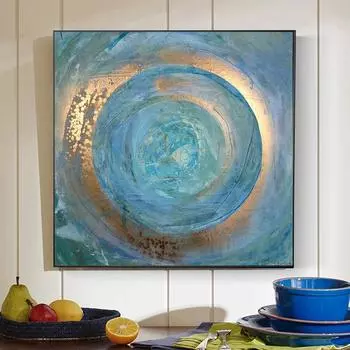 Современные абстрактные синие золотые холсты с картинами, постеры и принты Quadros, настенные художественные картины для гостиной, украшения дома Cuadros 20X20cm Unframed