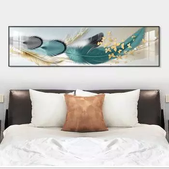 Современные абстрактные зеленые перья, холст, картина, принт, домашний декор, Золотая бабочка, настенные художественные фотографии для гостиной, скандинавский постер 20*40cm