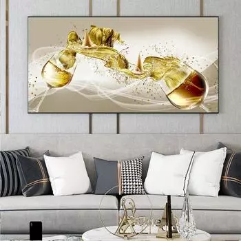 Современные абстрактные золотые бокалы для вина, лодка, холст, живопись, постеры и принты, настенная картина для гостиной, домашний декор, без рамки 20*40cm