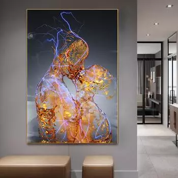 Современные абстрактные золотые металлические портреты, фотографии целующихся влюбленных, холст, живопись, настенные художественные постеры и принты, домашний декор для гостиной 21X30cm No Frame