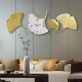 Современные Большие Настенные Часы 3D Золотое Украшение Гостиная Креативные Листовые Роскошные Часы Домашний Декор Horloge Murale Подарок