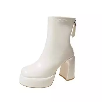 Современные ботинки на квадратном каблуке до щиколотки, зимние туфли с круглым носком, высококачественные женские туфли на высоком каблуке, лаконичные женские ботинки на молнии 35