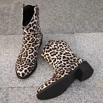 Современные ботинки на квадратном каблуке с щиколоткой, зимняя женская обувь без застежек, распродажа 2025 года, высококачественные лаконичные женские ботинки с острым носком в леопардовом стиле) 35