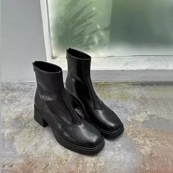 Современные ботинки на квадратном каблуке, женские туфли на среднем каблуке с застежкой-молнией, распродажа, новые лаконичные женские ботинки с круглым носком на весну/осень 35
