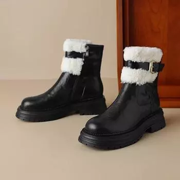 Современные ботинки на квадратном каблуке, зимние женские туфли с круглым носком, распродажа, модные женские ботинки в стиле панк на среднем каблуке с молнией 35