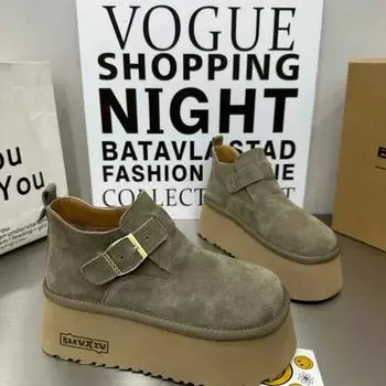 Современные ботинки с пряжкой на ремне, круглый носок, зимняя платформа, 2024, горячая распродажа, женская обувь, модные женские ботинки до щиколотки, новые однотонные женские ботинки 35 абрикосовый