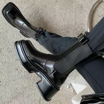 Современные ботинки женские осенние ботинки из искусственной кожи с круглым носком и боковой молнией на шнуровке до середины голени в готическом стиле на платформе Kawaii Botas Mujer 35 чёрный