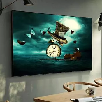 Современные часы, скрипка, бабочка, шляпа, холст, картина, сюрреализм, постеры, принты, настенные художественные картинки для гостиной, Настенный декор, Cuadro 21x30 No Frame