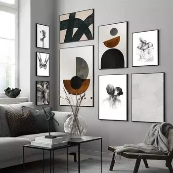 Современные черно-белые абстрактные картины на холсте, геометрические постеры, принты из рук в руки, рисунки для настенного художественного декора комнаты 21cm30cm NoFrame