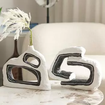 Современные черно-белые геометрические полые цветочные принадлежности, украшения для входа в гостиную, модельная комната, домашнее искусство, простые украшения для ваз