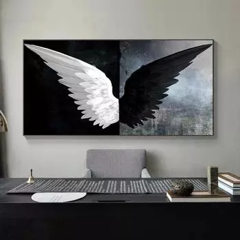 Современные черно-белые крылья ангела, холст, картины, плакаты и принты, настенное искусство, абстрактные картины для гостиной, домашний декор, без рамки 20*40cm