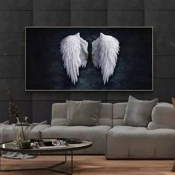 Современные черно-белые крылья ангела, холст, живопись, настенные художественные постеры, принты, абстрактные картины для гостиной, офиса, домашнего декора, без рамки 20*40cm