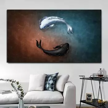 Современные черно-белые постеры с изображением рыб и животных, холст, картина маслом, настенные художественные картины для гостиной, домашний декор Cuadros 20cm40cm NoFrame