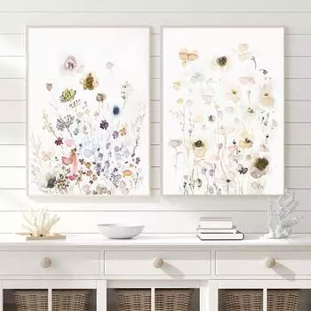 Современные цветочные растения, акварельные холсты, постеры, живопись, настенные художественные принты, фотографии для спальни, гостиной, интерьера, украшения дома A4 21x30cm No Frame