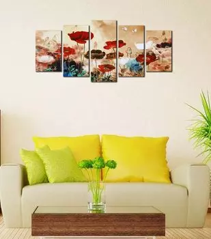Современные цветы без рамки, красочные картины, 5 шт., картина на холсте, печать на холсте, настенная живопись, Настенный декор для гостиной 20x35cm*2 20x45cm*2 20x55cm*1