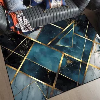 Современные геометрические ковры с золотым краем для гостиной, легкие роскошные ковры для спальни, мягкие фланелевые коврики для дивана, моющиеся 60x90cm door mat