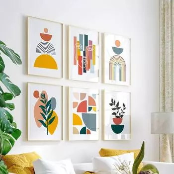 Современные геометрические настенные принты, абстрактные линии, лицо, лист, радуга, солнце, холст, скандинавский постер, картина для жизни Ro 21x30cm No Framed