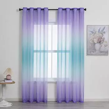 Современные градиентные тюльные шторы на окна для гостиной, 3D красочные прозрачные шторы для спальни, вуаль, раздвижные шторы для кухни, декор W100xL160cm 1pc&rings top розовый
