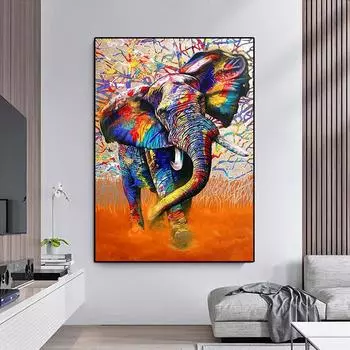 Современные граффити, постеры и принты с животными, печать на холсте, цветные настенные художественные картины со слоном для гостиной, украшения дома 21x30cm No Frame