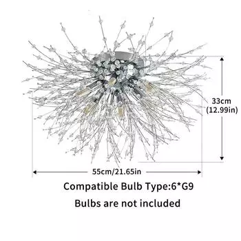 Современные хрустальные люстры потолочные светильники, люстра-фейерверк, серебряные хрустальные потолочные светильники, 6 светодиодов G9, для гостиной, спальни, столовой
