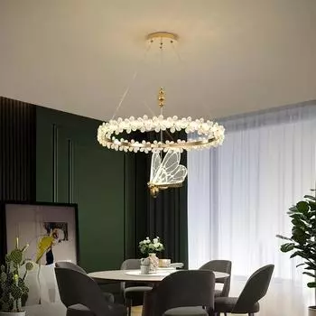 Современные хрустальные потолочные люстры с цветочным кольцом, подвесные светильники в виде бабочек, светильники для гостиной, обеденного стола, островного домашнего декора Cold White