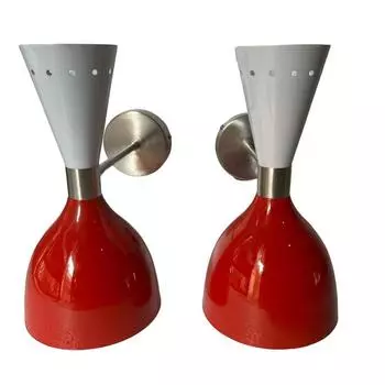 Современные итальянские бра в стиле стилново середины века с двойным конусом из латуни, настенные светильники для туалетного столика - ретро-освещение 1950-х годов для ванной комнаты и гостиной