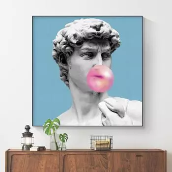 Современные картины «Дэвид, дующий розовый пузырь», холст, картина для декора гостиной, настенный художественный принт, скульптура Дэвида, принты, Куадрос 30x30cm No Framed