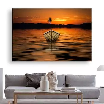 Современные картины с изображением лодки и заката, холст, живопись, настенные художественные постеры с морским пейзажем и принты для украшения гостиной, Cuadros 20x30cm no frame военно-воздушные силы синий
