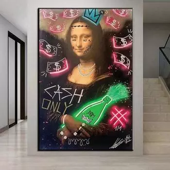 Современные картины «Только наличные», «Мона Лиза», холст, картины, постеры и принты, настенные художественные картины для гостиной, Настенный декор, Cuadros 21x30cm No Frame