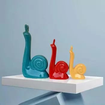 Современные керамические статуи «Счастливая семья улиток» для домашнего декора (Упаковка из 3 штук, разноцветные)