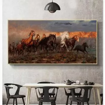 Современные красочные бегущие лошади животные холст картины плакаты и принты настенная художественная картина для гостиной Настенный декор Cuadros 20X40cm Unframed