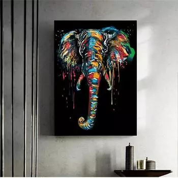 Современные красочные картины со слонами на холсте на стенах, художественные постеры и принты, скандинавские художественные картины с животными на холсте для домашней комнаты 21*30cm